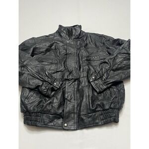 Men's Redhead Black Leather Jacket Full Zip Longsleeve LT